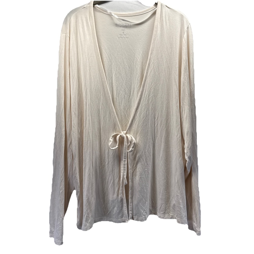 Torrid Super Soft Knit Cardigan Size 4 Solid Ivory Tie Front Long Sleeve Stretch